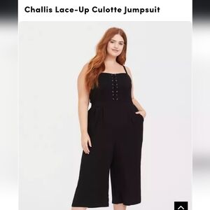 3/$30 Challis Black Lace-Up Culotte Jumpsuit